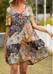 Multi Color swimwear,Floral swimwear,Geometric swimwear,Tie Multi Color Floral Print Cover Up