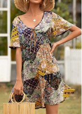 Multi Color swimwear,Floral swimwear,Geometric swimwear,Tie Multi Color Floral Print Cover Up