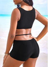 Black swimwear,Plain Color swimwear,ROTITA Cut Out Black Mid Waisted Bikini Sets
