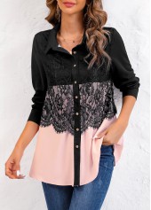 Pink plus size,Black plus size,Plain Color plus size,ROTITA Plus Size Shirt Collar Long Sleeve Blouse