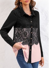 Pink plus size,Black plus size,Plain Color plus size,ROTITA Plus Size Shirt Collar Long Sleeve Blouse