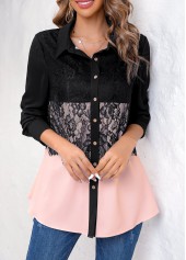 Pink plus size,Black plus size,Plain Color plus size,ROTITA Plus Size Shirt Collar Long Sleeve Blouse
