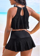 Black swimwear,Plain Color swimwear,ROTITA Lace Black High Waisted Bikini Sets