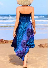 Blue swimwear,Tribal swimwear,Floral swimwear,Smocked Blue Tribal Print Beach Skirt