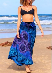 Blue swimwear,Tribal swimwear,Floral swimwear,Smocked Blue Tribal Print Beach Skirt