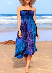 Smocked Blue Tribal Print Beach Skirt