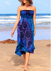 Blue swimwear,Tribal swimwear,Floral swimwear,Smocked Blue Tribal Print Beach Skirt