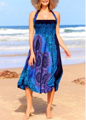 Blue swimwear,Tribal swimwear,Floral swimwear,Smocked Blue Tribal Print Beach Skirt