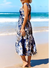 Blue swimwear,Plants swimwear,Blue V Neck Leaf Print Cover Up