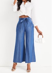 Denim Blue bottoms,Plain Color bottoms,Bowknot Denim Blue Zipper Fly High Waisted Jeans
