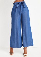 Denim Blue bottoms,Plain Color bottoms,Bowknot Denim Blue Zipper Fly High Waisted Jeans