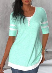 ROTITA T-shirt col rond vert menthe patchwork