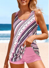 Pink Wide Strap Tribal Print Tankini Set