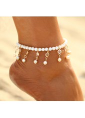 White jewelry,Other jewelry,Metal Detail Pearl Design White Anklet