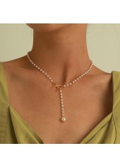 Pearl Detail Gold Bowknot Design Necklace