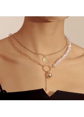Geometric Detail Gold Pearl Design Necklace