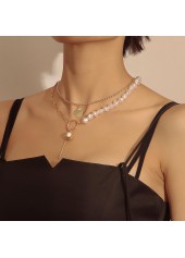 Gold jewelry,Plain Color jewelry,Geometric Detail Gold Pearl Design Necklace