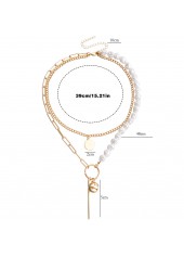 Gold jewelry,Plain Color jewelry,Geometric Detail Gold Pearl Design Necklace