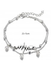 Silvery White jewelry,Plain Color jewelry,Silvery Detail Pearl Design White Anklet