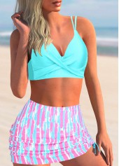 Cyan swimwear,Plain Color swimwear,ROTITA Criss Cross Double Straps Cyan Bikini Top