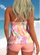 Pink swimwear,Plants swimwear,ROTITA Criss Cross Pink Leaf Print Tankini Top