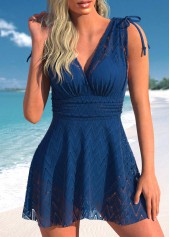 Lace Drawstring Detail Blue Swimdress Set