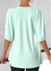 Light Green tops,Plain Color tops,ROTITA Lace Light Green Split Neck 3/4 Sleeve Blouse