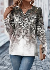 Light Coffee tops,Tribal tops,Ombre tops,Button Tribal Print Light Coffee T Shirt