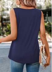 Navy tops,Leopard tops,Patchwork Leopard Navy Round Neck Tank Top