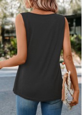 Dark Grey tops,Leopard tops,Patchwork Leopard Dark Grey Round Neck Tank Top