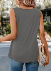 Grey tops,Leopard tops,Patchwork Leopard Grey Round Neck Tank Top