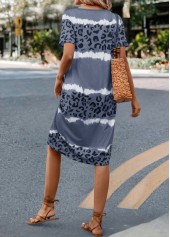 Grey dresses,Leopard dresses,Striped dresses,Everyday dresses,Casual dresses,Leopard Grey H Shape V Neck Dress