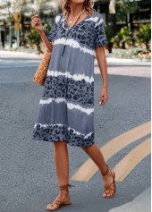 Grey dresses,Leopard dresses,Striped dresses,Everyday dresses,Casual dresses,Leopard Grey H Shape V Neck Dress