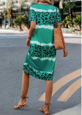 Green dresses,Leopard dresses,Everyday dresses,Casual dresses,Leopard Green H Shape V Neck Dress
