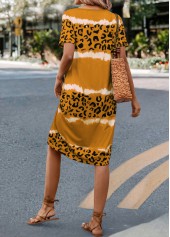 Yellow dresses,Leopard dresses,Striped dresses,Everyday dresses,Casual dresses,Leopard Yellow H Shape V Neck Dress