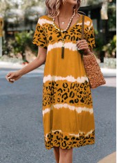 Yellow dresses,Leopard dresses,Striped dresses,Everyday dresses,Casual dresses,Leopard Yellow H Shape V Neck Dress
