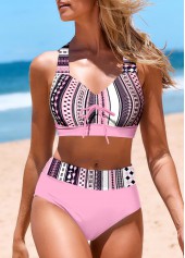 Pink plus size,Tribal plus size,ROTITA Plus Size Mid Waisted Tribal Print Bikini Bottom
