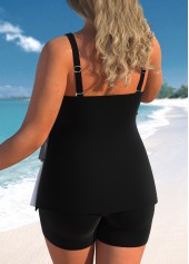 Black plus size,Contrast Color plus size,ROTITA Handkerchief Hem Plus Size Black Tankini Top
