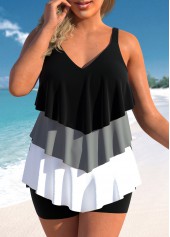Handkerchief Hem Plus Size Black Tankini Set
