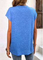 Light Blue tops,Plain Color tops,Pocket Light Blue One Shoulder T Shirt
