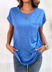 Pocket Light Blue One Shoulder T Shirt