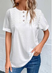 White plus size,Plain Color plus size,ROTITA Plus Size Round Neck Short Sleeve Blouse