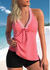 Bowknot Coral Polka Dot Tankini Set