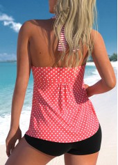 Coral swimwear,Dot swimwear,Striped swimwear,ROTITA Bowknot Coral Polka Dot Tankini Top