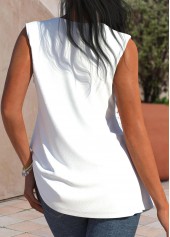 White tops,Plain Color tops,ROTITA Tuck Stitch White Split Neck Tank Top