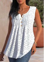 White tops,Plain Color tops,ROTITA Tuck Stitch White Split Neck Tank Top