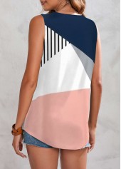 Multi Color tops,Striped tops,Geometric tops,Contrast Color tops,ROTITA Button Multi Color V Neck Tank Top