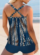 Peacock Blue swimwear,Leopard swimwear,Animal Print swimwear,Striped swimwear,ROTITA Peacock Blue Wide Strap Leopard Tankini Top