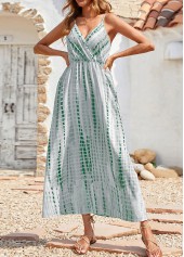 Green dresses,Light Grey dresses,Tie Dye dresses,Surplice Tie Dye Print Green Maxi Dress