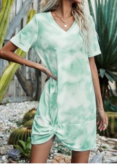 Light Green dresses,Tie Dye dresses,Twist Tie Dye Print Light Green Dress